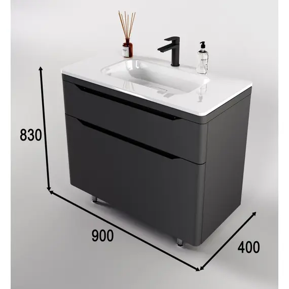 ТУМБА НАПОЛЬНАЯ STYLE LINE "МАРЕЛЛА 90", 2 ЯЩИКА, ЛЮКС АНТИСКРЕЙТЧ СЕРЫЙ, PLUS