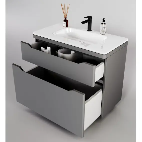 ТУМБА НАПОЛЬНАЯ STYLE LINE "МАРЕЛЛА 90", 2 ЯЩИКА, ЛЮКС АНТИСКРЕЙТЧ СЕРЫЙ, PLUS