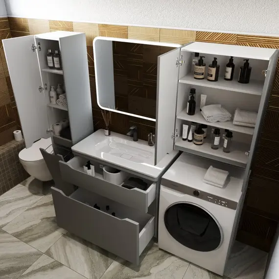 ТУМБА НАПОЛЬНАЯ STYLE LINE "МАРЕЛЛА 90", 2 ЯЩИКА, ЛЮКС АНТИСКРЕЙТЧ СЕРЫЙ, PLUS