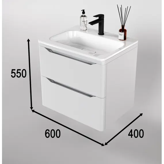 ТУМБА ПОДВЕСНАЯ STYLE LINE "МАРЕЛЛА 60", 2 ЯЩИКА, ЛЮКС АНТИСКРЕЙТЧ БЕЛЫЙ МАТОВЫЙ, PLUS