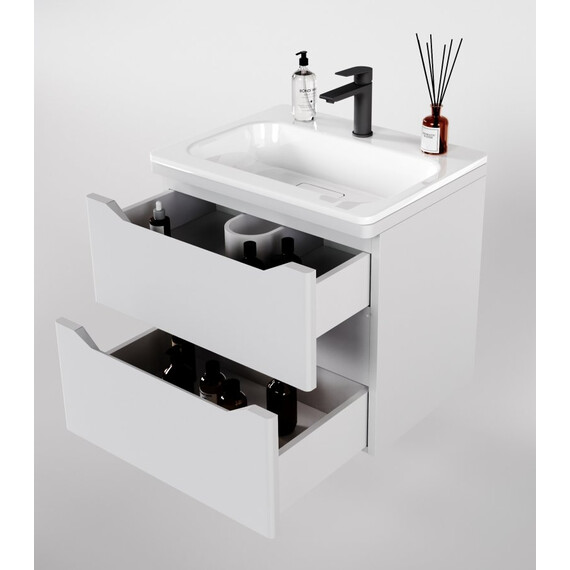 ТУМБА ПОДВЕСНАЯ STYLE LINE "МАРЕЛЛА 60", 2 ЯЩИКА, ЛЮКС АНТИСКРЕЙТЧ БЕЛЫЙ МАТОВЫЙ, PLUS