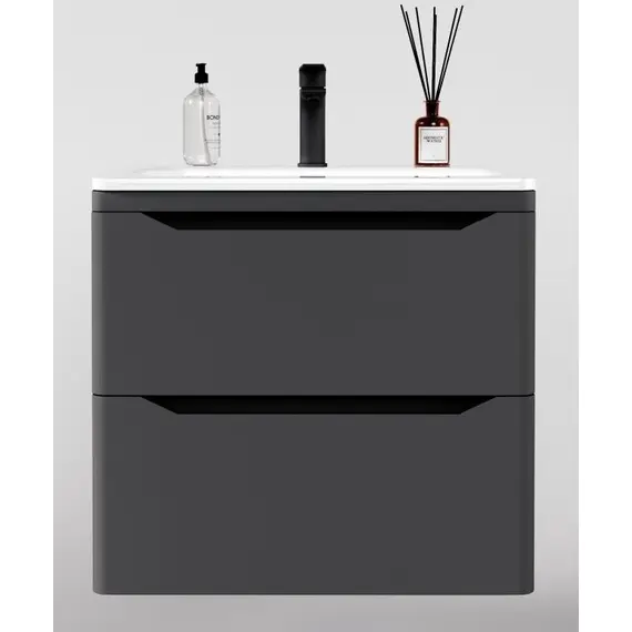 ТУМБА ПОДВЕСНАЯ STYLE LINE "МАРЕЛЛА 70", 2 ЯЩИКА, ЛЮКС АНТИСКРЕЙТЧ СЕРЫЙ, PLUS