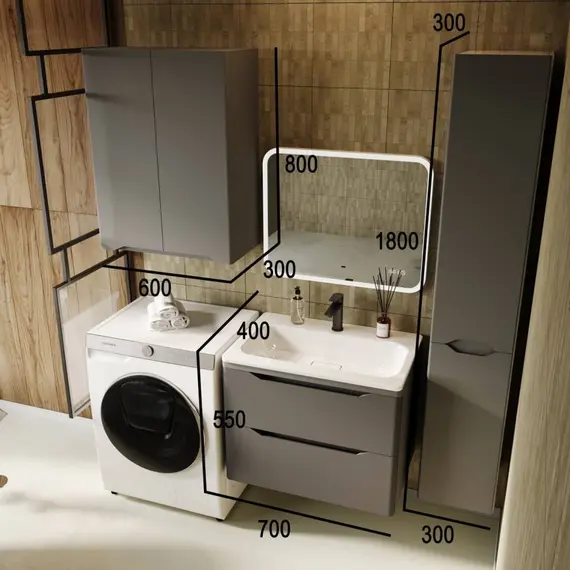 ТУМБА ПОДВЕСНАЯ STYLE LINE "МАРЕЛЛА 70", 2 ЯЩИКА, ЛЮКС АНТИСКРЕЙТЧ СЕРЫЙ, PLUS