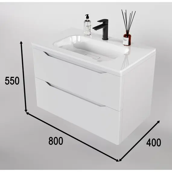 ТУМБА ПОДВЕСНАЯ STYLE LINE "МАРЕЛЛА 80", 2 ЯЩИКА, ЛЮКС АНТИСКРЕЙТЧ БЕЛЫЙ МАТОВЫЙ, PLUS