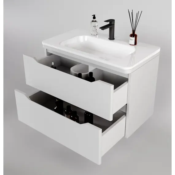 ТУМБА ПОДВЕСНАЯ STYLE LINE "МАРЕЛЛА 80", 2 ЯЩИКА, ЛЮКС АНТИСКРЕЙТЧ БЕЛЫЙ МАТОВЫЙ, PLUS