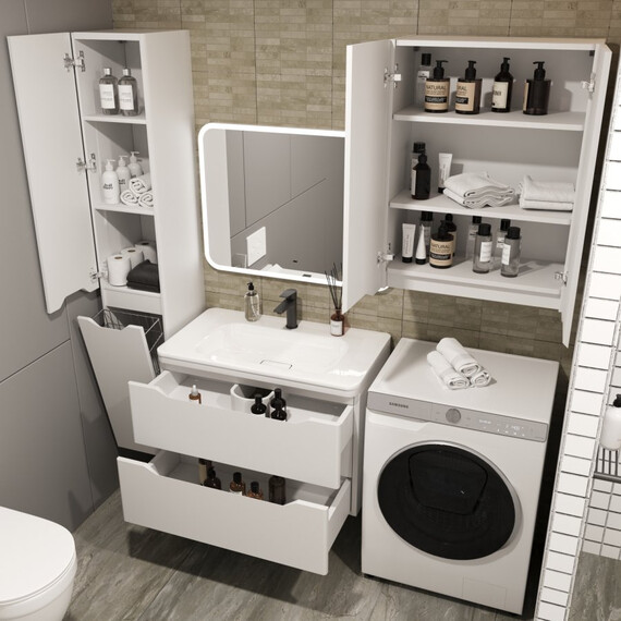 ТУМБА ПОДВЕСНАЯ STYLE LINE "МАРЕЛЛА 80", 2 ЯЩИКА, ЛЮКС АНТИСКРЕЙТЧ БЕЛЫЙ МАТОВЫЙ, PLUS