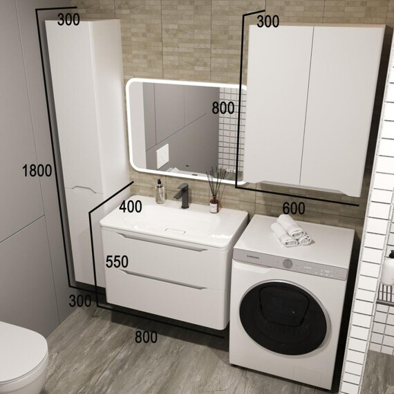 ТУМБА ПОДВЕСНАЯ STYLE LINE "МАРЕЛЛА 80", 2 ЯЩИКА, ЛЮКС АНТИСКРЕЙТЧ БЕЛЫЙ МАТОВЫЙ, PLUS