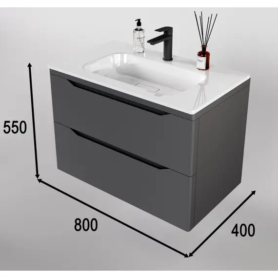 ТУМБА ПОДВЕСНАЯ STYLE LINE "МАРЕЛЛА 80", 2 ЯЩИКА, ЛЮКС АНТИСКРЕЙТЧ СЕРЫЙ, PLUS