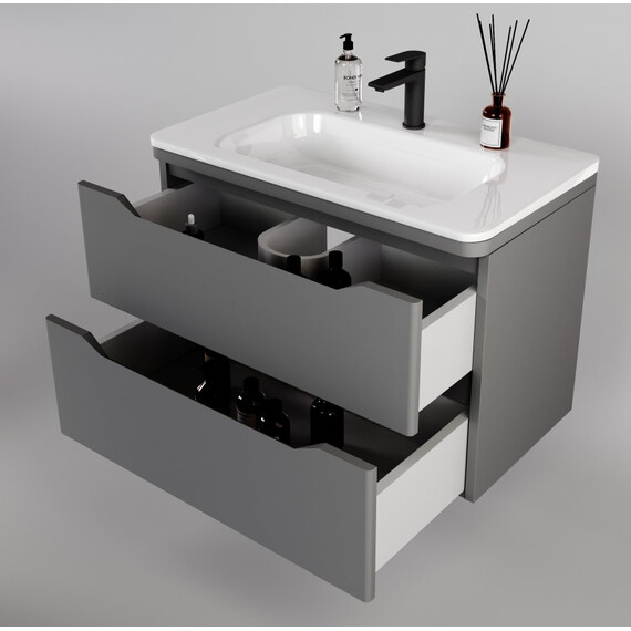 ТУМБА ПОДВЕСНАЯ STYLE LINE "МАРЕЛЛА 80", 2 ЯЩИКА, ЛЮКС АНТИСКРЕЙТЧ СЕРЫЙ, PLUS