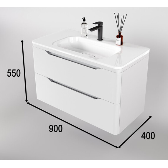 ТУМБА ПОДВЕСНАЯ STYLE LINE "МАРЕЛЛА 90", 2 ЯЩИКА, ЛЮКС АНТИСКРЕЙТЧ БЕЛЫЙ МАТОВЫЙ, PLUS