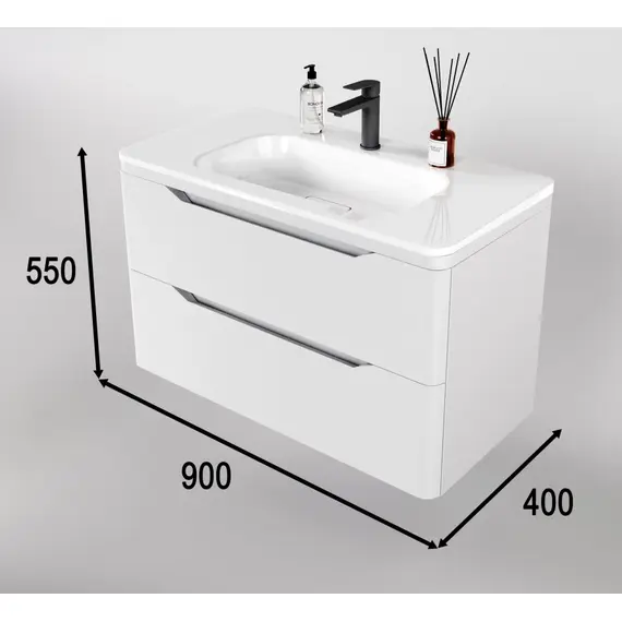 ТУМБА ПОДВЕСНАЯ STYLE LINE "МАРЕЛЛА 90", 2 ЯЩИКА, ЛЮКС АНТИСКРЕЙТЧ БЕЛЫЙ МАТОВЫЙ, PLUS