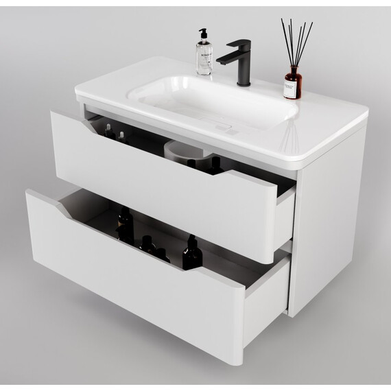 ТУМБА ПОДВЕСНАЯ STYLE LINE "МАРЕЛЛА 90", 2 ЯЩИКА, ЛЮКС АНТИСКРЕЙТЧ БЕЛЫЙ МАТОВЫЙ, PLUS