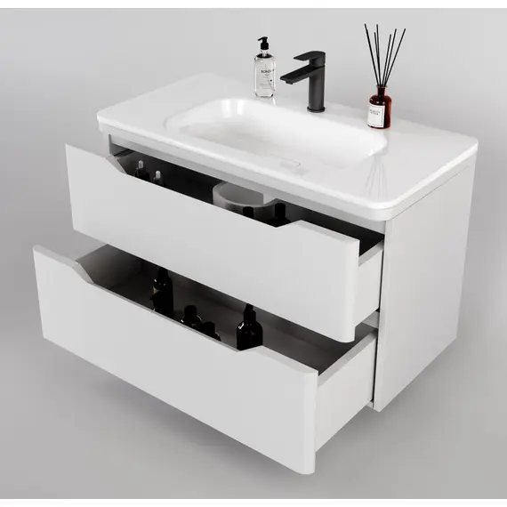 ТУМБА ПОДВЕСНАЯ STYLE LINE "МАРЕЛЛА 90", 2 ЯЩИКА, ЛЮКС АНТИСКРЕЙТЧ БЕЛЫЙ МАТОВЫЙ, PLUS