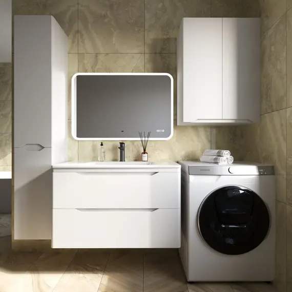 ТУМБА ПОДВЕСНАЯ STYLE LINE "МАРЕЛЛА 90", 2 ЯЩИКА, ЛЮКС АНТИСКРЕЙТЧ БЕЛЫЙ МАТОВЫЙ, PLUS