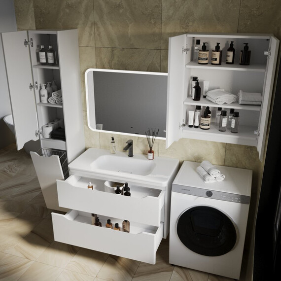 ТУМБА ПОДВЕСНАЯ STYLE LINE "МАРЕЛЛА 90", 2 ЯЩИКА, ЛЮКС АНТИСКРЕЙТЧ БЕЛЫЙ МАТОВЫЙ, PLUS