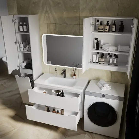 ТУМБА ПОДВЕСНАЯ STYLE LINE "МАРЕЛЛА 90", 2 ЯЩИКА, ЛЮКС АНТИСКРЕЙТЧ БЕЛЫЙ МАТОВЫЙ, PLUS