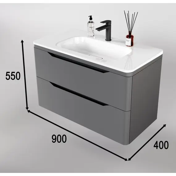 ТУМБА ПОДВЕСНАЯ STYLE LINE "МАРЕЛЛА 90", 2 ЯЩИКА, ЛЮКС АНТИСКРЕЙТЧ СЕРЫЙ, PLUS