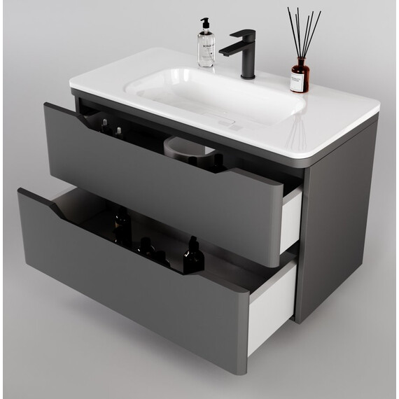 ТУМБА ПОДВЕСНАЯ STYLE LINE "МАРЕЛЛА 90", 2 ЯЩИКА, ЛЮКС АНТИСКРЕЙТЧ СЕРЫЙ, PLUS