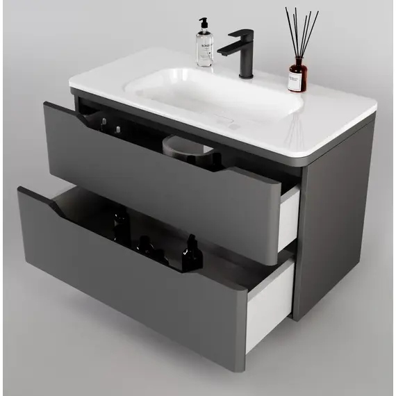 ТУМБА ПОДВЕСНАЯ STYLE LINE "МАРЕЛЛА 90", 2 ЯЩИКА, ЛЮКС АНТИСКРЕЙТЧ СЕРЫЙ, PLUS