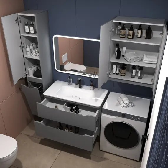 ТУМБА ПОДВЕСНАЯ STYLE LINE "МАРЕЛЛА 90", 2 ЯЩИКА, ЛЮКС АНТИСКРЕЙТЧ СЕРЫЙ, PLUS