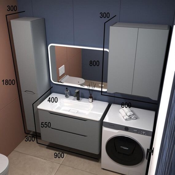 ТУМБА ПОДВЕСНАЯ STYLE LINE "МАРЕЛЛА 90", 2 ЯЩИКА, ЛЮКС АНТИСКРЕЙТЧ СЕРЫЙ, PLUS