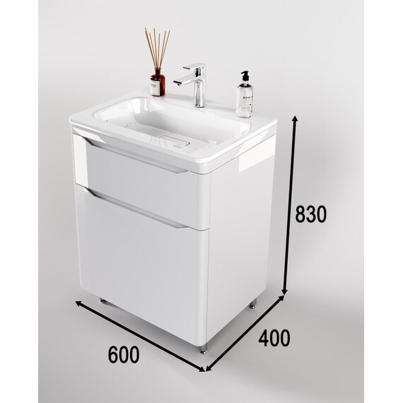 ТУМБА НАПОЛЬНАЯ STYLE LINE "МАРЕЛЛА 60", 2 ЯЩИКА, ЛЮКС АНТИСКРЕЙТЧ БЕЛЫЙ ГЛЯНЕЦ, PLUS