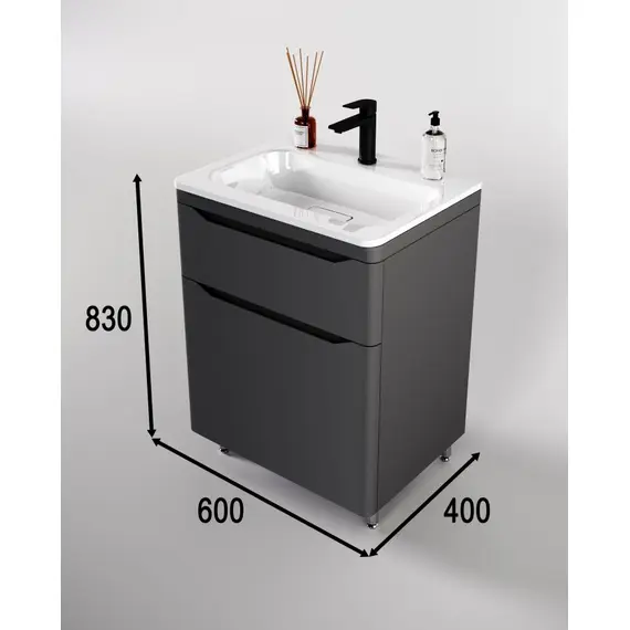 ТУМБА НАПОЛЬНАЯ STYLE LINE "МАРЕЛЛА 60", 2 ЯЩИКА, ЛЮКС АНТИСКРЕЙТЧ СЕРЫЙ, PLUS