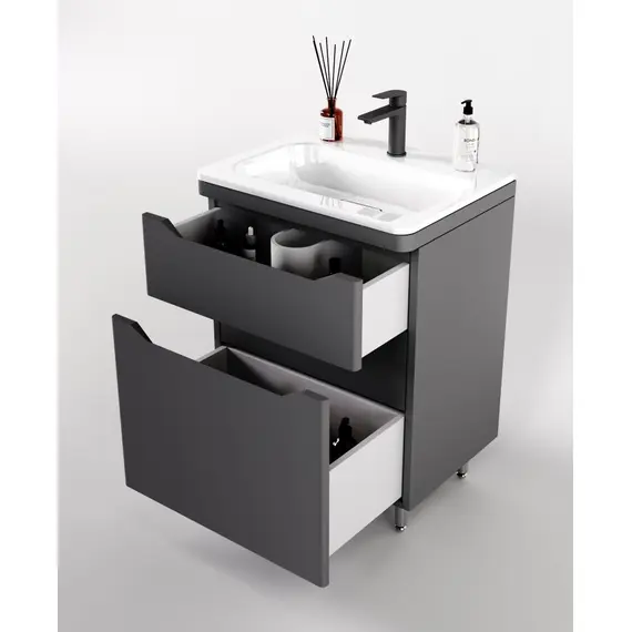 ТУМБА НАПОЛЬНАЯ STYLE LINE "МАРЕЛЛА 60", 2 ЯЩИКА, ЛЮКС АНТИСКРЕЙТЧ СЕРЫЙ, PLUS