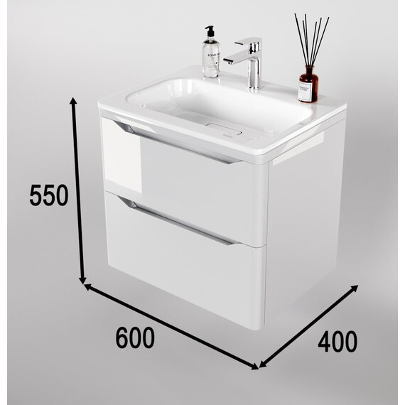 ТУМБА ПОДВЕСНАЯ STYLE LINE "МАРЕЛЛА 60", 2 ЯЩИКА, ЛЮКС АНТИСКРЕЙТЧ БЕЛЫЙ ГЛЯНЕЦ, PLUS