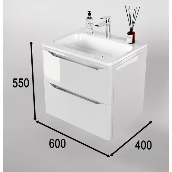 ТУМБА ПОДВЕСНАЯ STYLE LINE "МАРЕЛЛА 60", 2 ЯЩИКА, ЛЮКС АНТИСКРЕЙТЧ БЕЛЫЙ ГЛЯНЕЦ, PLUS