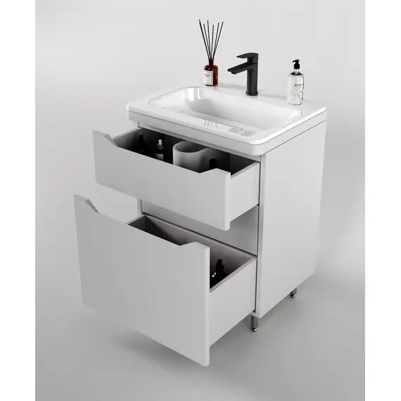 ТУМБА НАПОЛЬНАЯ STYLE LINE "МАРЕЛЛА 70", 2 ЯЩИКА, ЛЮКС АНТИСКРЕЙТЧ БЕЛЫЙ МАТОВЫЙ, PLUS