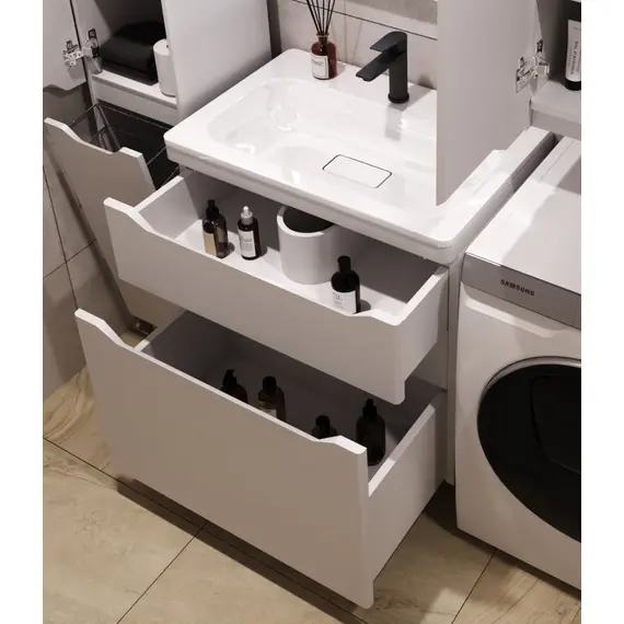 ТУМБА НАПОЛЬНАЯ STYLE LINE "МАРЕЛЛА 70", 2 ЯЩИКА, ЛЮКС АНТИСКРЕЙТЧ БЕЛЫЙ МАТОВЫЙ, PLUS