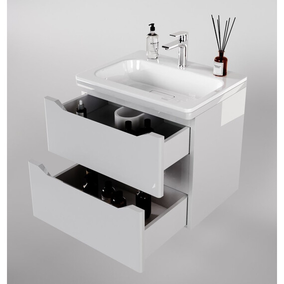 ТУМБА ПОДВЕСНАЯ STYLE LINE "МАРЕЛЛА 70", 2 ЯЩИКА, ЛЮКС АНТИСКРЕЙТЧ БЕЛЫЙ ГЛЯНЕЦ, PLUS