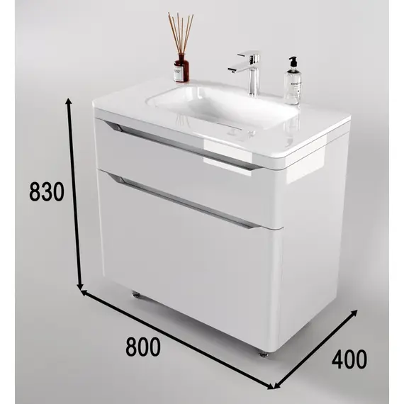 ТУМБА НАПОЛЬНАЯ STYLE LINE "МАРЕЛЛА 80", 2 ЯЩИКА, ЛЮКС АНТИСКРЕЙТЧ БЕЛЫЙ ГЛЯНЕЦ, PLUS