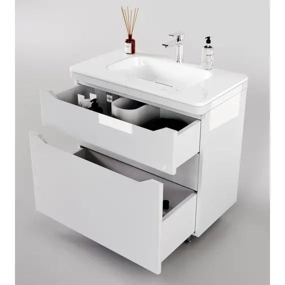 ТУМБА НАПОЛЬНАЯ STYLE LINE "МАРЕЛЛА 80", 2 ЯЩИКА, ЛЮКС АНТИСКРЕЙТЧ БЕЛЫЙ ГЛЯНЕЦ, PLUS