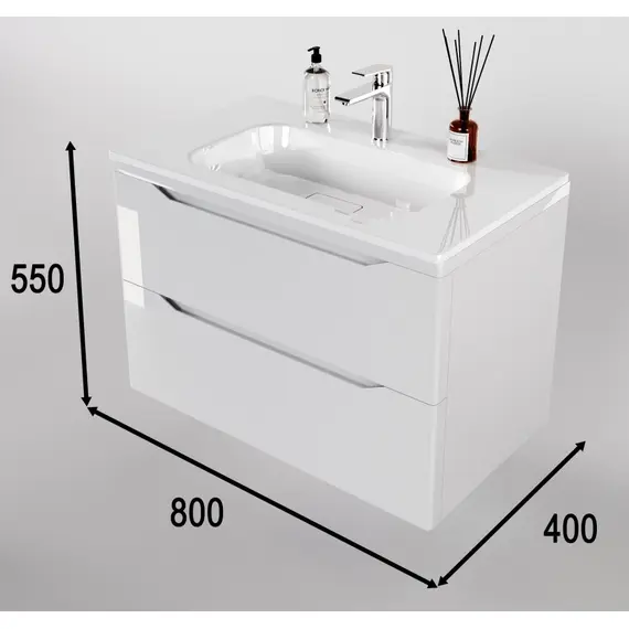 ТУМБА ПОДВЕСНАЯ STYLE LINE "МАРЕЛЛА 80", 2 ЯЩИКА, ЛЮКС АНТИСКРЕЙТЧ БЕЛЫЙ ГЛЯНЕЦ, PLUS