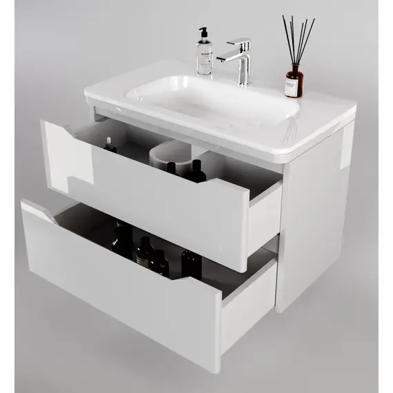 ТУМБА ПОДВЕСНАЯ STYLE LINE "МАРЕЛЛА 80", 2 ЯЩИКА, ЛЮКС АНТИСКРЕЙТЧ БЕЛЫЙ ГЛЯНЕЦ, PLUS