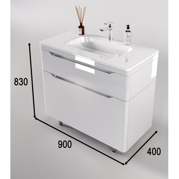 ТУМБА НАПОЛЬНАЯ STYLE LINE "МАРЕЛЛА 90", 2 ЯЩИКА, ЛЮКС АНТИСКРЕЙТЧ БЕЛЫЙ ГЛЯНЕЦ, PLUS