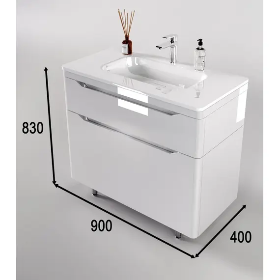 ТУМБА НАПОЛЬНАЯ STYLE LINE "МАРЕЛЛА 90", 2 ЯЩИКА, ЛЮКС АНТИСКРЕЙТЧ БЕЛЫЙ ГЛЯНЕЦ, PLUS