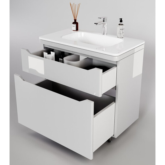 ТУМБА НАПОЛЬНАЯ STYLE LINE "МАРЕЛЛА 90", 2 ЯЩИКА, ЛЮКС АНТИСКРЕЙТЧ БЕЛЫЙ ГЛЯНЕЦ, PLUS