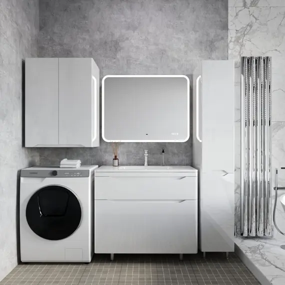 ТУМБА НАПОЛЬНАЯ STYLE LINE "МАРЕЛЛА 90", 2 ЯЩИКА, ЛЮКС АНТИСКРЕЙТЧ БЕЛЫЙ ГЛЯНЕЦ, PLUS