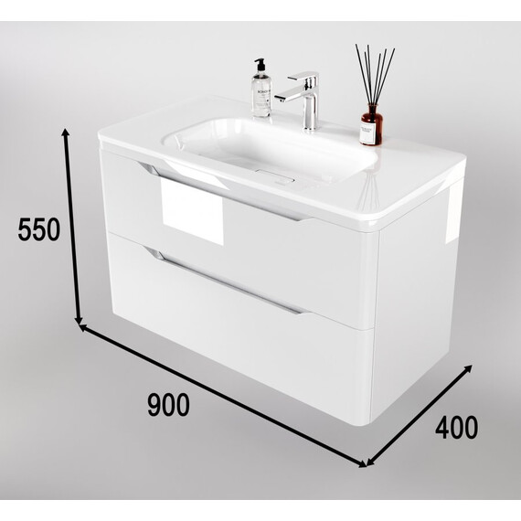 ТУМБА ПОДВЕСНАЯ STYLE LINE "МАРЕЛЛА 90", 2 ЯЩИК, ЛЮКС АНТИСКРЕЙТЧ БЕЛЫЙ ГЛЯНЕЦ, PLUS