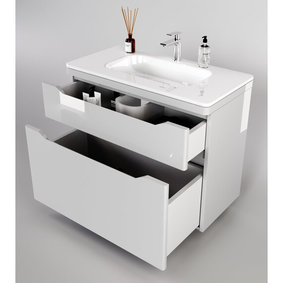 ТУМБА ПОДВЕСНАЯ STYLE LINE "МАРЕЛЛА 90", 2 ЯЩИК, ЛЮКС АНТИСКРЕЙТЧ БЕЛЫЙ ГЛЯНЕЦ, PLUS