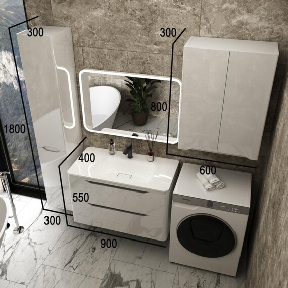 ТУМБА ПОДВЕСНАЯ STYLE LINE "МАРЕЛЛА 90", 2 ЯЩИК, ЛЮКС АНТИСКРЕЙТЧ БЕЛЫЙ ГЛЯНЕЦ, PLUS