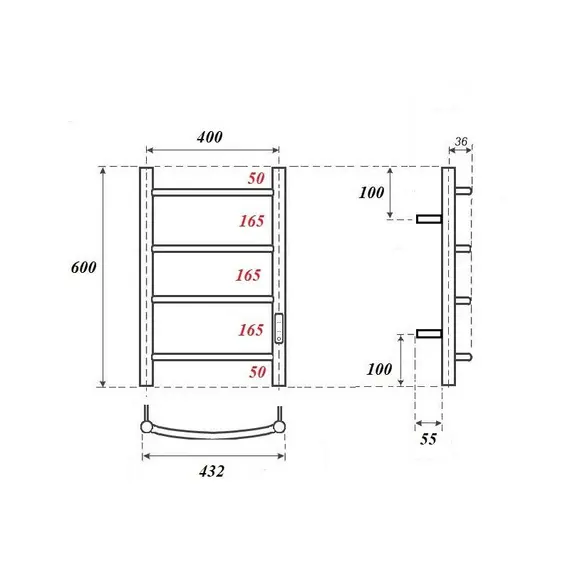 ПОЛОТЕНЦЕСУШИТЕЛЬ ЭЛЕКТРИЧЕСКИЙ POINT АФИНА PN04846B П4 400X600 ДИММЕР СПРАВА, ЧЕРНЫЙ