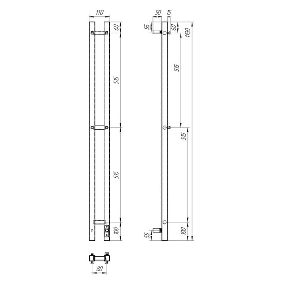 ПОЛОТЕНЦЕСУШИТЕЛЬ ЭЛЕКТРИЧЕСКИЙ POINT ГЕРМЕС PN13812GB П3 80X1200 ДИММЕР СПРАВА, ГРАФИТ БЛЕСК