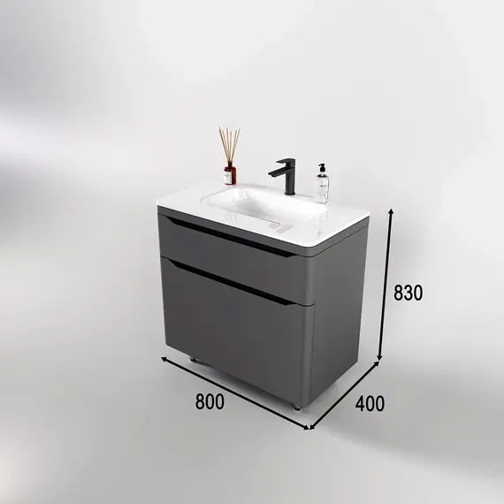 ТУМБА НАПОЛЬНАЯ STYLE LINE "МАРЕЛЛА 80", 2 ЯЩИКА, ЛЮКС АНТИСКРЕЙТЧ СЕРЫЙ, PLUS