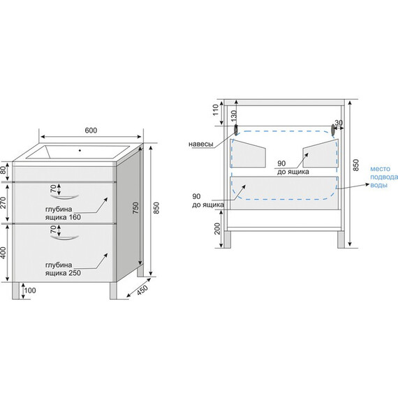 ТУМБА НАПОЛЬНАЯ STYLE LINE "КАРЕ 60", 2 ЯЩИКА, ЛЮКС БЕЛАЯ, PLUS