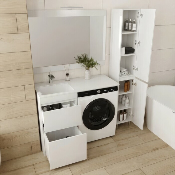 ТУМБА НАПОЛЬНАЯ STYLE LINE "ДАЛЛАС 110", 2 ЯЩИКА, ЛЮКС БЕЛАЯ, PLUS