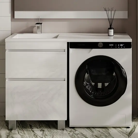 ТУМБА НАПОЛЬНАЯ STYLE LINE "ДАЛЛАС ЛЕОН 120", 2 ЯЩИКА, ЛЮКС БЕЛАЯ, PLUS